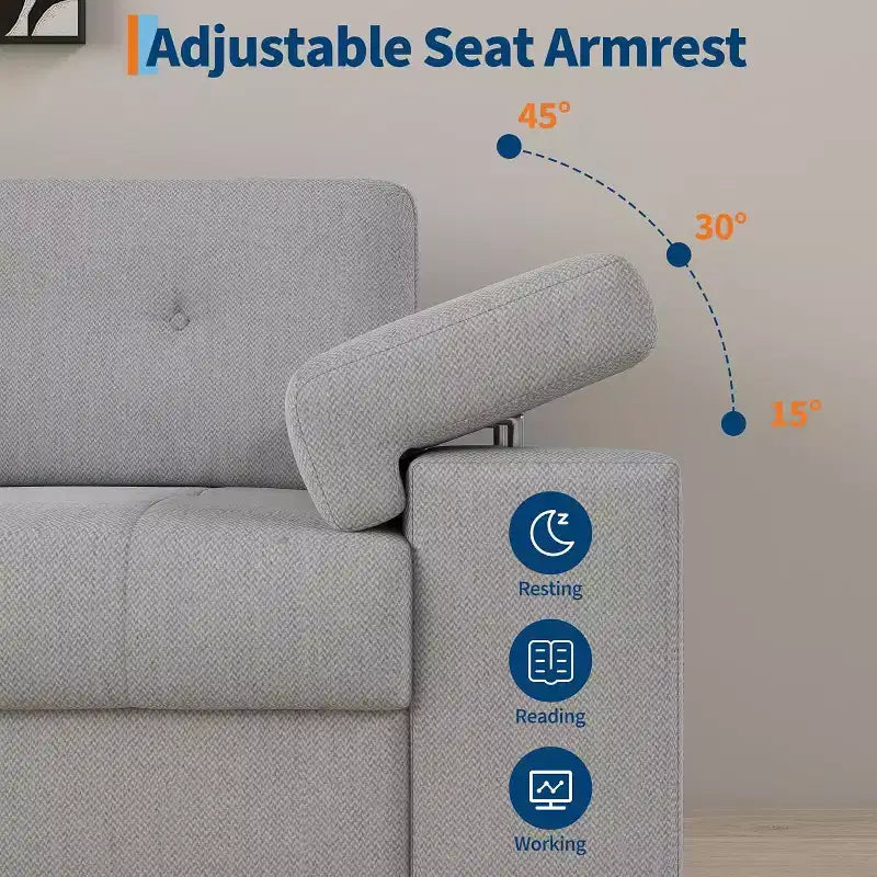 Canapé moderne 3 places 85, en tissu chenille avec accoudoirs larges réglables et dossier touffeté capitonné, montage facile