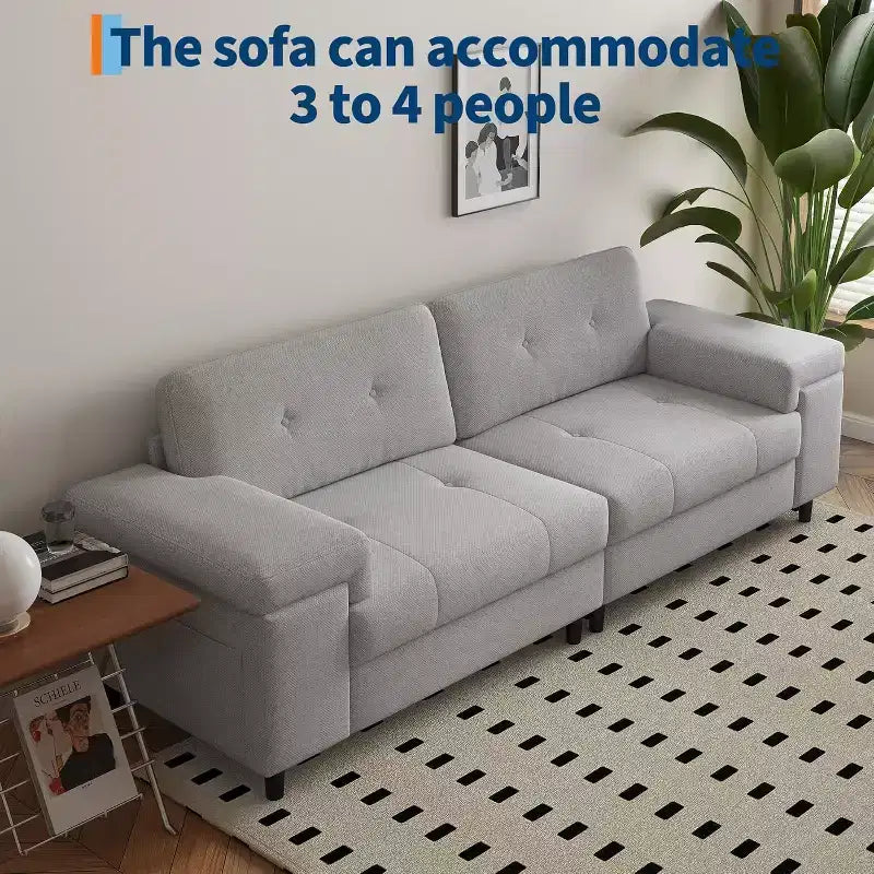 Canapé moderne 3 places 85, en tissu chenille avec accoudoirs larges réglables et dossier touffeté capitonné, montage facile