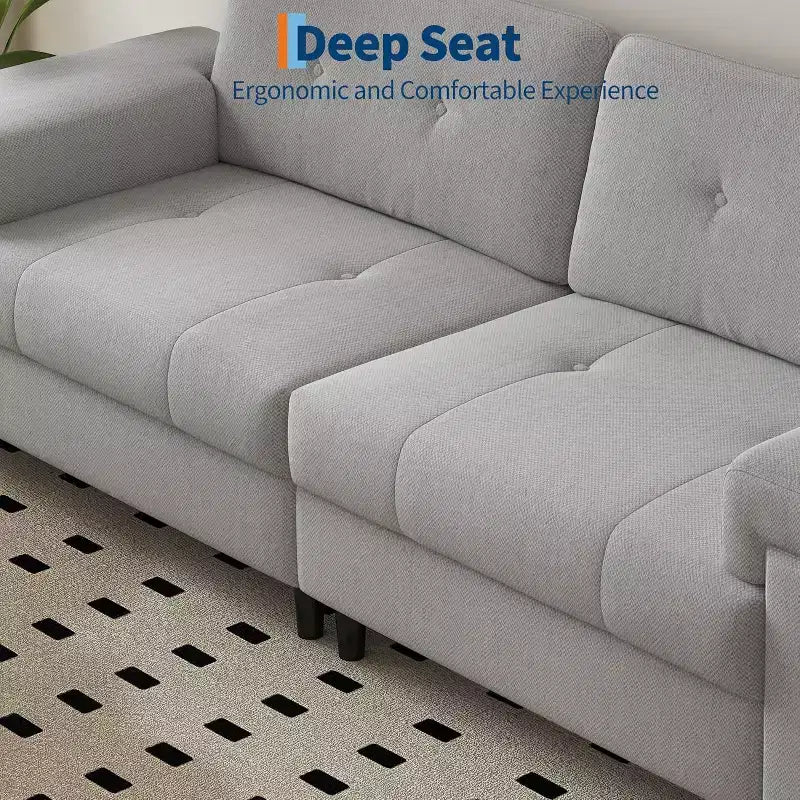 Canapé moderne 3 places 85, en tissu chenille avec accoudoirs larges réglables et dossier touffeté capitonné, montage facile