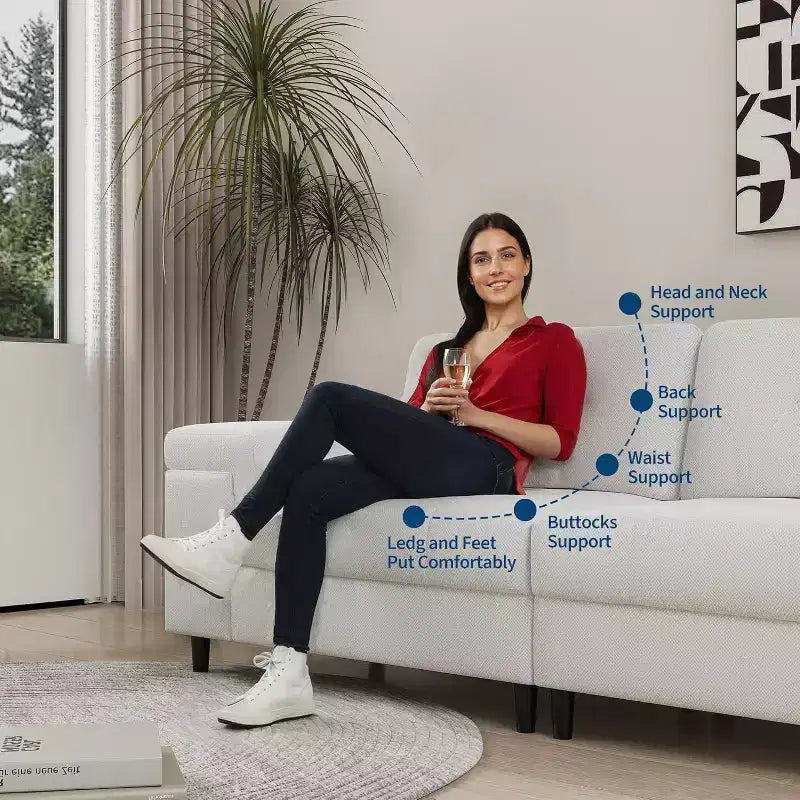 Canapé moderne 3 places 85, en tissu chenille avec accoudoirs larges réglables et dossier touffeté capitonné, montage facile