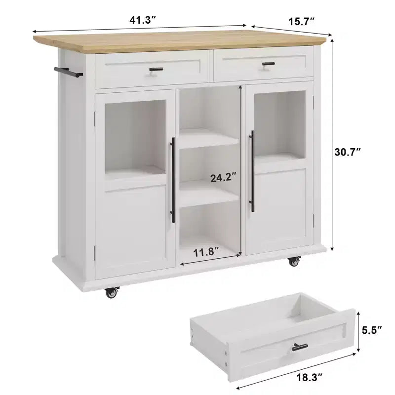 Desserte de cuisine roulante avec abattant, meuble de rangement, tiroir, porte-épices/porte-serviettes, chariot de cuisine, 104 cm de large, blanche