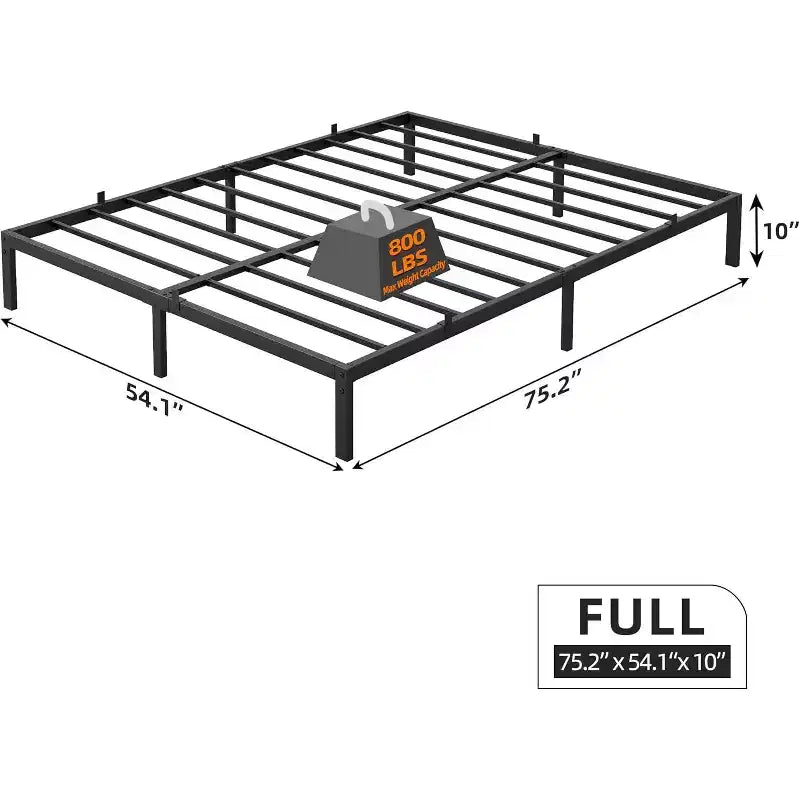 Cadre de lit en métal - Cadre de lit plateforme robuste avec rangement, supports en acier, pas besoin de sommier tapissier, montage facile, silencieux, noir