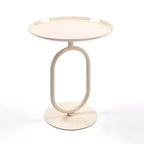 Table d'appoint élégante en forme de lanterne Okak avec cadre en métal, petite table ronde avec piédestal, table d'appoint pour salon, petits espaces