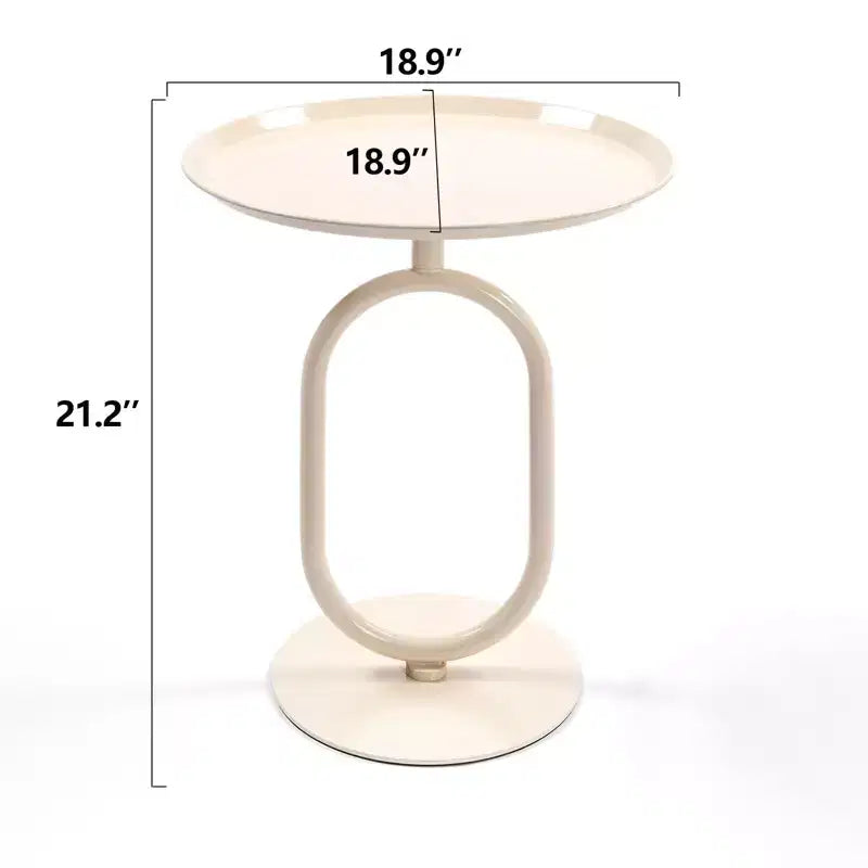 Table d'appoint élégante en forme de lanterne Okak avec cadre en métal, petite table ronde avec piédestal, table d'appoint pour salon, petits espaces