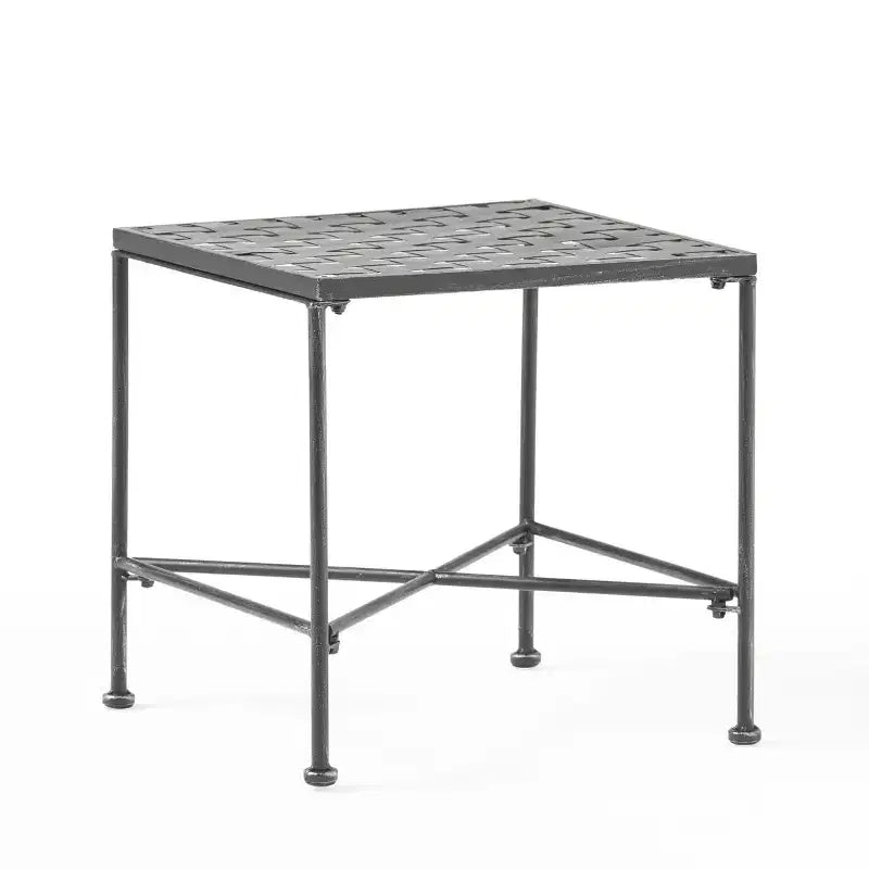 Table d'appoint minimaliste Okak avec cadre en métal et conception renforcée, table d'appoint avec plateau tissé, table d'appoint pour salon, patio, noir