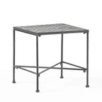 Table d'appoint minimaliste Okak avec cadre en métal et conception renforcée, table d'appoint avec plateau tissé, table d'appoint pour salon, patio, noir