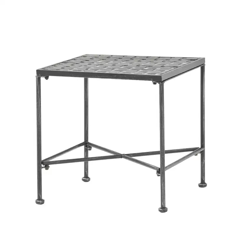 Table d'appoint minimaliste Okak avec cadre en métal et conception renforcée, table d'appoint avec plateau tissé, table d'appoint pour salon, patio, noir