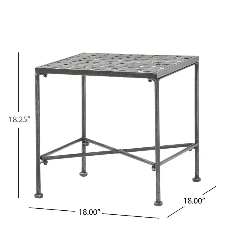 Table d'appoint minimaliste Okak avec cadre en métal et conception renforcée, table d'appoint avec plateau tissé, table d'appoint pour salon, patio, noir