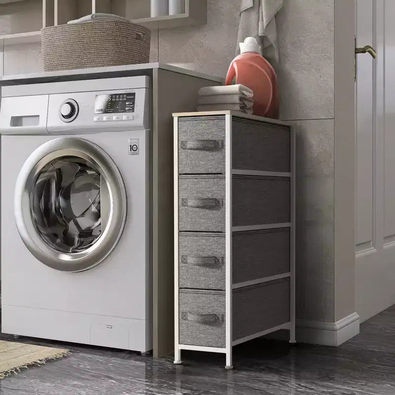 Sorbus Commode Étroite à 4 Tiroirs – avec Cadre en Acier, Plateau en Bois et Bacs en Tissu Faciles à Tirer pour Petits Espaces, Placards, Chambres, Salles de Bain et Buanderies