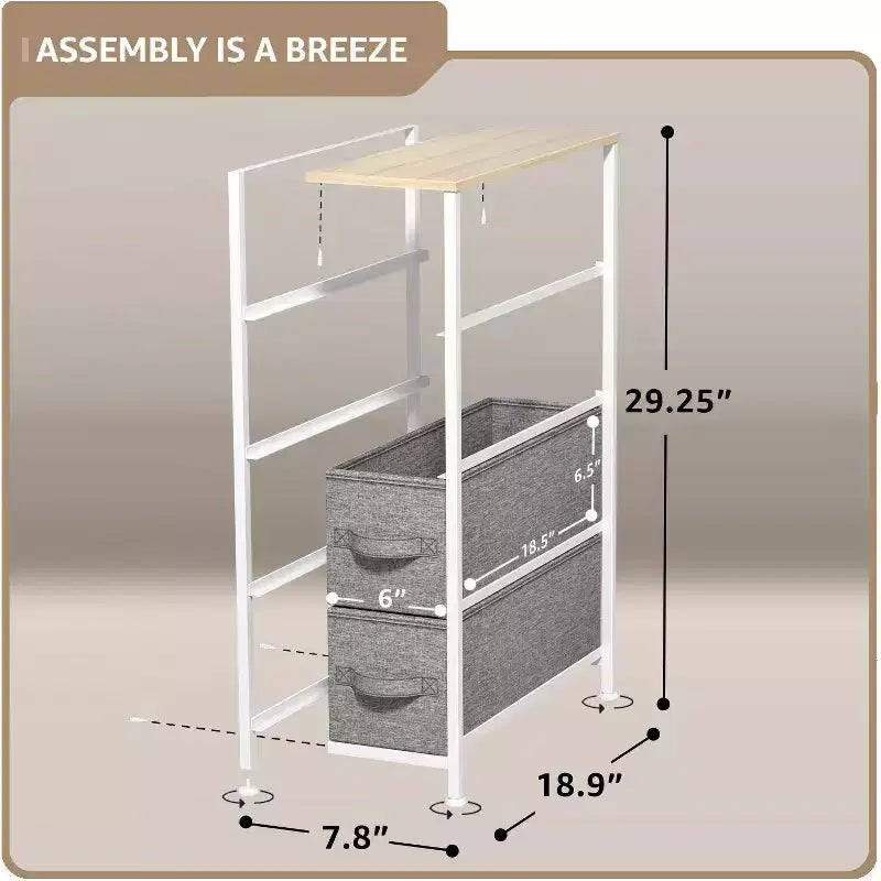 Sorbus Commode Étroite à 4 Tiroirs – avec Cadre en Acier, Plateau en Bois et Bacs en Tissu Faciles à Tirer pour Petits Espaces, Placards, Chambres, Salles de Bain et Buanderies