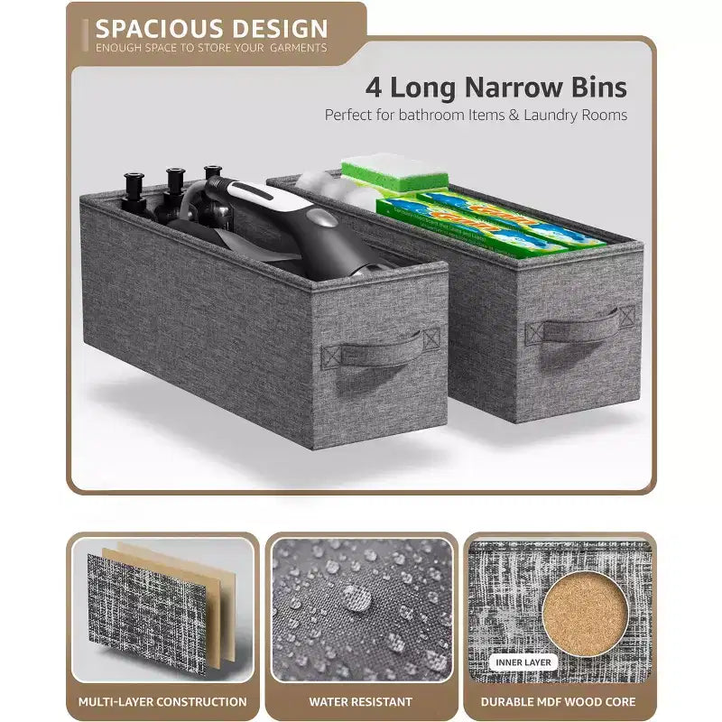 Sorbus Commode Étroite à 4 Tiroirs – avec Cadre en Acier, Plateau en Bois et Bacs en Tissu Faciles à Tirer pour Petits Espaces, Placards, Chambres, Salles de Bain et Buanderies