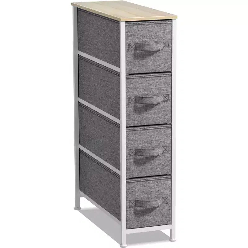 Sorbus Commode Étroite à 4 Tiroirs – avec Cadre en Acier, Plateau en Bois et Bacs en Tissu Faciles à Tirer pour Petits Espaces, Placards, Chambres, Salles de Bain et Buanderies