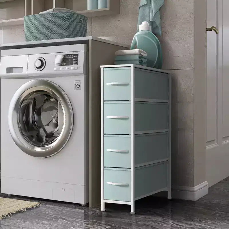 Sorbus Commode Étroite à 4 Tiroirs – avec Cadre en Acier, Plateau en Bois et Bacs en Tissu Faciles à Tirer pour Petits Espaces, Placards, Chambres, Salles de Bain et Buanderies