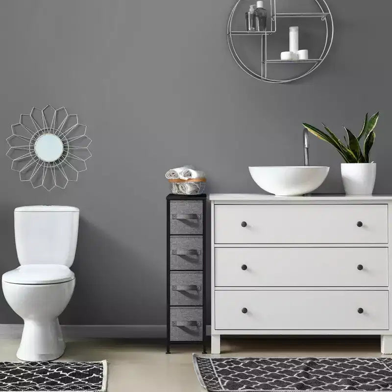 Sorbus Commode Étroite à 4 Tiroirs – avec Cadre en Acier, Plateau en Bois et Bacs en Tissu Faciles à Tirer pour Petits Espaces, Placards, Chambres, Salles de Bain et Buanderies
