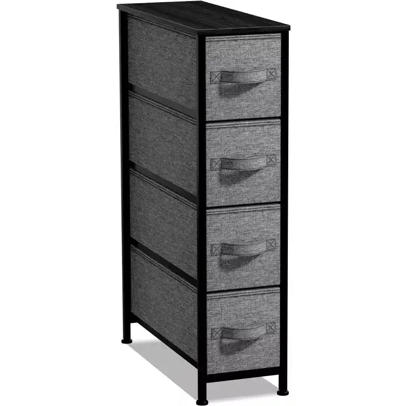 Sorbus Commode Étroite à 4 Tiroirs – avec Cadre en Acier, Plateau en Bois et Bacs en Tissu Faciles à Tirer pour Petits Espaces, Placards, Chambres, Salles de Bain et Buanderies
