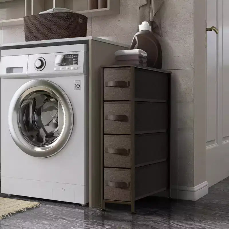 Sorbus Commode Étroite à 4 Tiroirs – avec Cadre en Acier, Plateau en Bois et Bacs en Tissu Faciles à Tirer pour Petits Espaces, Placards, Chambres, Salles de Bain et Buanderies