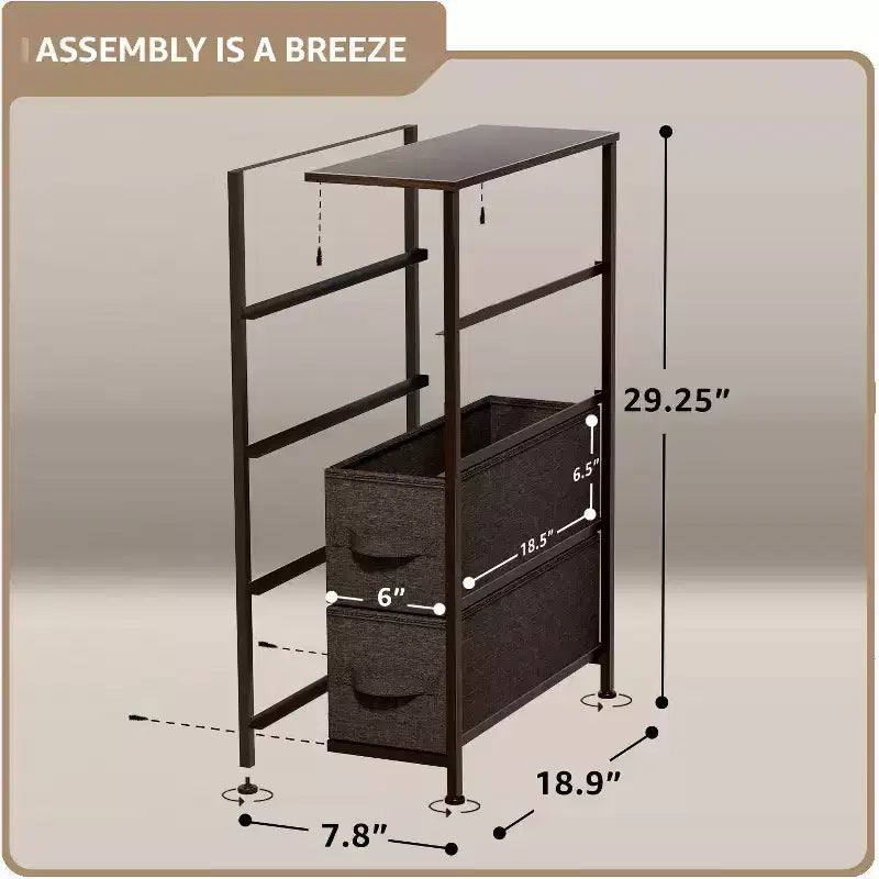Sorbus Commode Étroite à 4 Tiroirs – avec Cadre en Acier, Plateau en Bois et Bacs en Tissu Faciles à Tirer pour Petits Espaces, Placards, Chambres, Salles de Bain et Buanderies