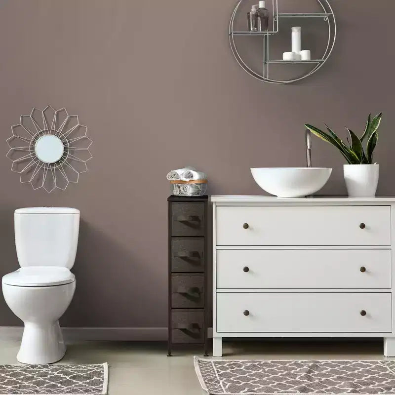 Sorbus Commode Étroite à 4 Tiroirs – avec Cadre en Acier, Plateau en Bois et Bacs en Tissu Faciles à Tirer pour Petits Espaces, Placards, Chambres, Salles de Bain et Buanderies