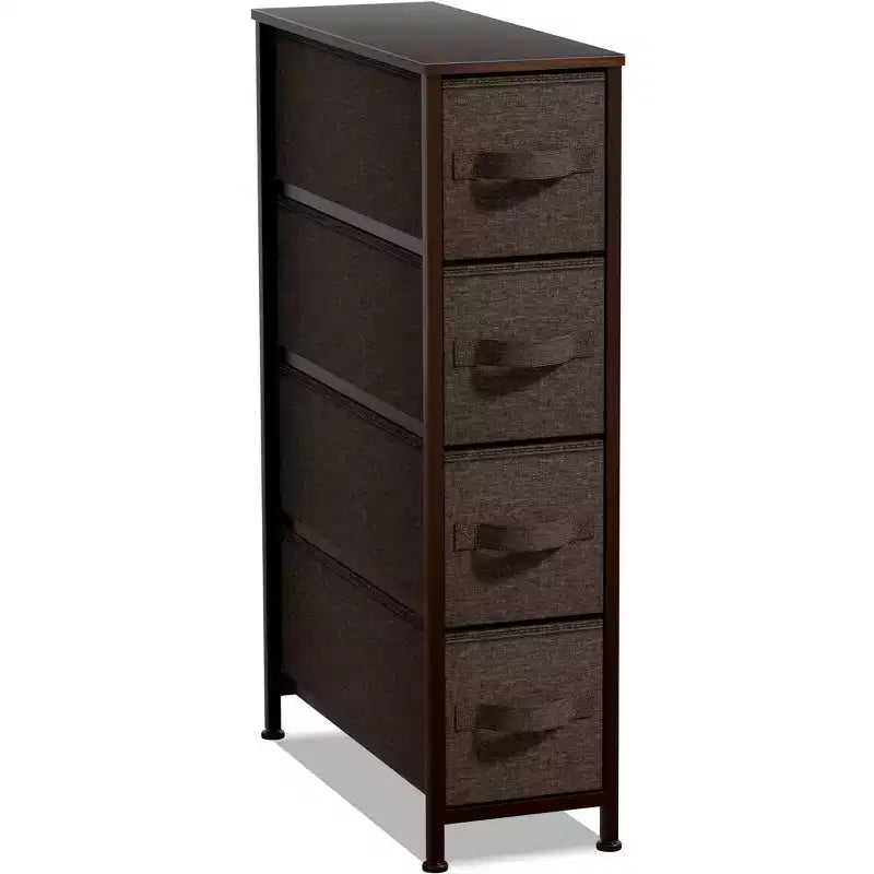 Sorbus Commode Étroite à 4 Tiroirs – avec Cadre en Acier, Plateau en Bois et Bacs en Tissu Faciles à Tirer pour Petits Espaces, Placards, Chambres, Salles de Bain et Buanderies