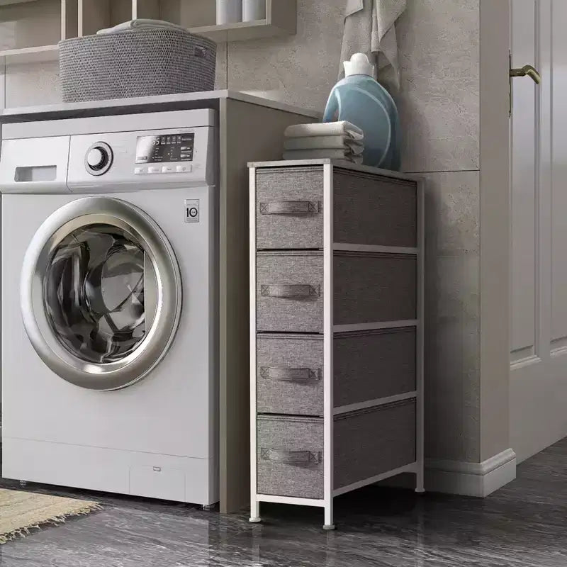 Sorbus Commode Étroite à 4 Tiroirs – avec Cadre en Acier, Plateau en Bois et Bacs en Tissu Faciles à Tirer pour Petits Espaces, Placards, Chambres, Salles de Bain et Buanderies