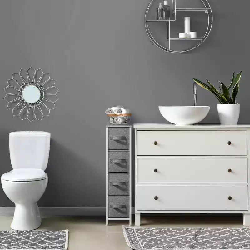 Sorbus Commode Étroite à 4 Tiroirs – avec Cadre en Acier, Plateau en Bois et Bacs en Tissu Faciles à Tirer pour Petits Espaces, Placards, Chambres, Salles de Bain et Buanderies