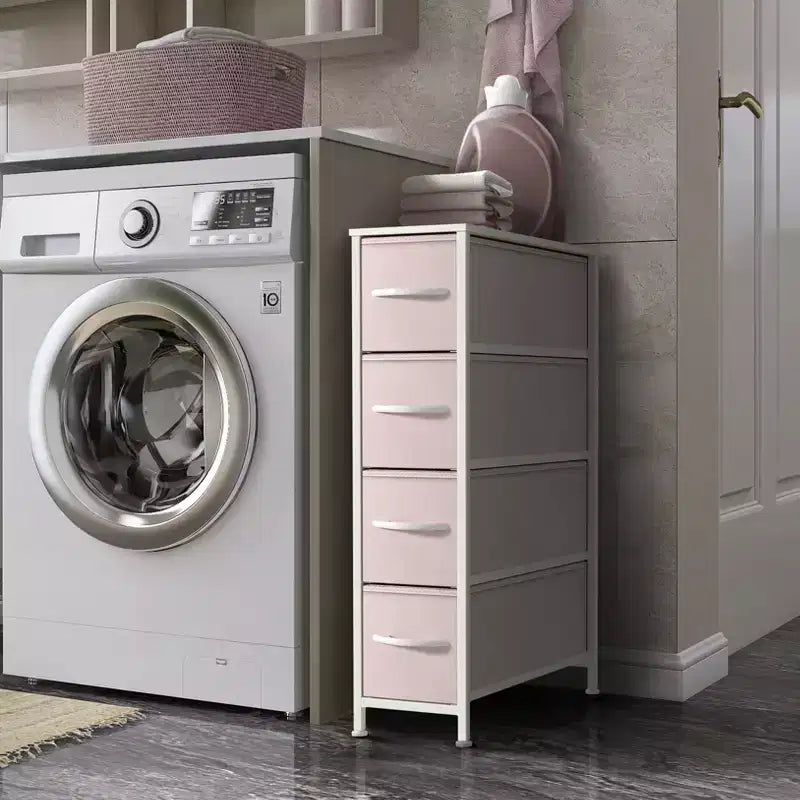 Sorbus Commode Étroite à 4 Tiroirs – avec Cadre en Acier, Plateau en Bois et Bacs en Tissu Faciles à Tirer pour Petits Espaces, Placards, Chambres, Salles de Bain et Buanderies