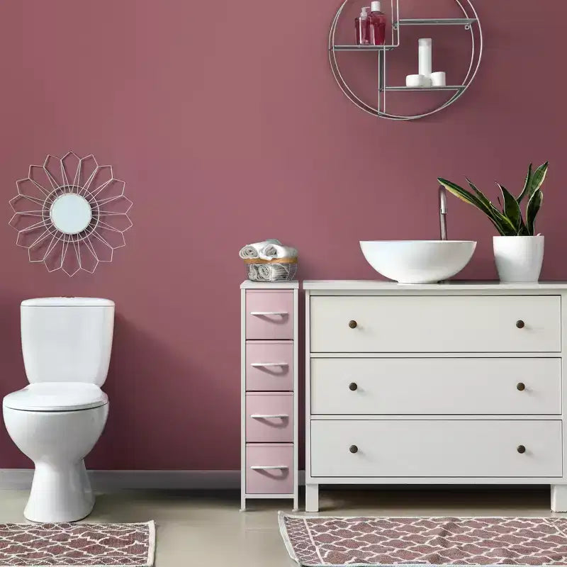 Sorbus Commode Étroite à 4 Tiroirs – avec Cadre en Acier, Plateau en Bois et Bacs en Tissu Faciles à Tirer pour Petits Espaces, Placards, Chambres, Salles de Bain et Buanderies