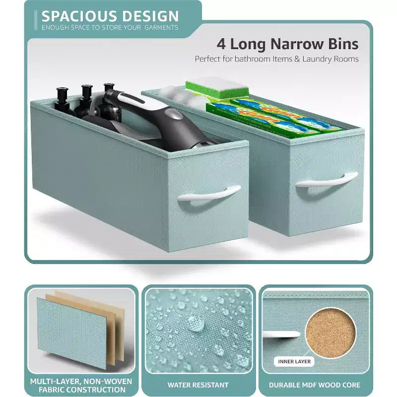 Sorbus Commode Étroite à 4 Tiroirs – avec Cadre en Acier, Plateau en Bois et Bacs en Tissu Faciles à Tirer pour Petits Espaces, Placards, Chambres, Salles de Bain et Buanderies