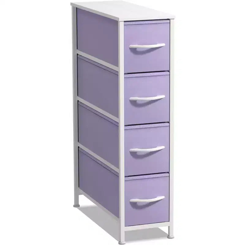 Sorbus Commode Étroite à 4 Tiroirs – avec Cadre en Acier, Plateau en Bois et Bacs en Tissu Faciles à Tirer pour Petits Espaces, Placards, Chambres, Salles de Bain et Buanderies