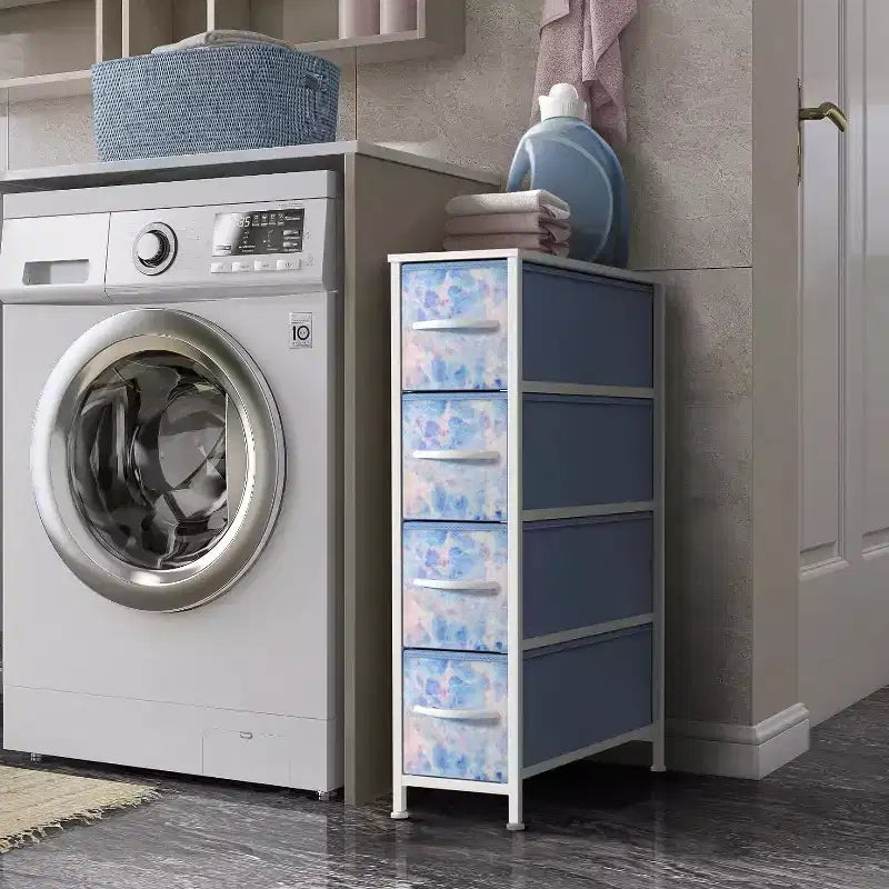Sorbus Commode Étroite à 4 Tiroirs – avec Cadre en Acier, Plateau en Bois et Bacs en Tissu Faciles à Tirer pour Petits Espaces, Placards, Chambres, Salles de Bain et Buanderies