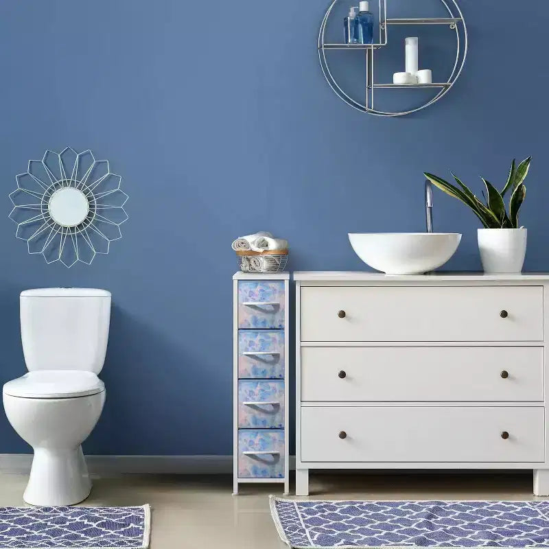 Sorbus Commode Étroite à 4 Tiroirs – avec Cadre en Acier, Plateau en Bois et Bacs en Tissu Faciles à Tirer pour Petits Espaces, Placards, Chambres, Salles de Bain et Buanderies