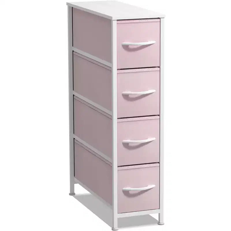 Sorbus Commode Étroite à 4 Tiroirs – avec Cadre en Acier, Plateau en Bois et Bacs en Tissu Faciles à Tirer pour Petits Espaces, Placards, Chambres, Salles de Bain et Buanderies