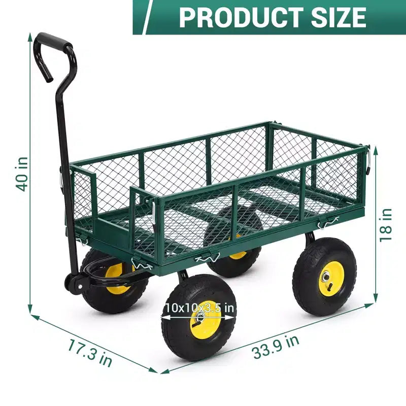 Chariot de jardin robuste en acier, capacité de 250 kg, avec roues de 25 cm, poignée pivotante à 180° et parois amovibles pour l'extérieur, la ferme, le jardin, la plage
