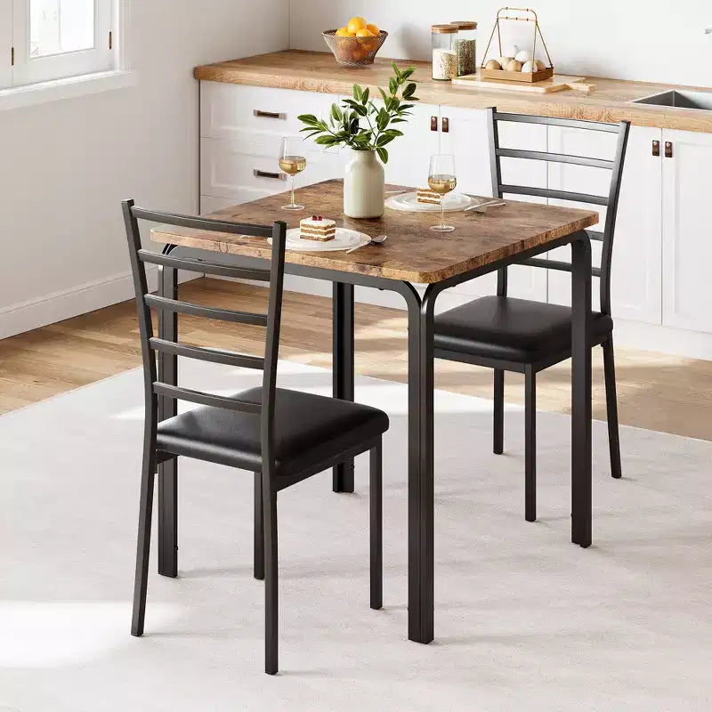 COZONY Ensemble table de salle à manger 3 pièces pour 2 avec chaises rembourrées, ensemble table et chaises de cuisine carrées pour petits espaces et coin petit-déjeuner