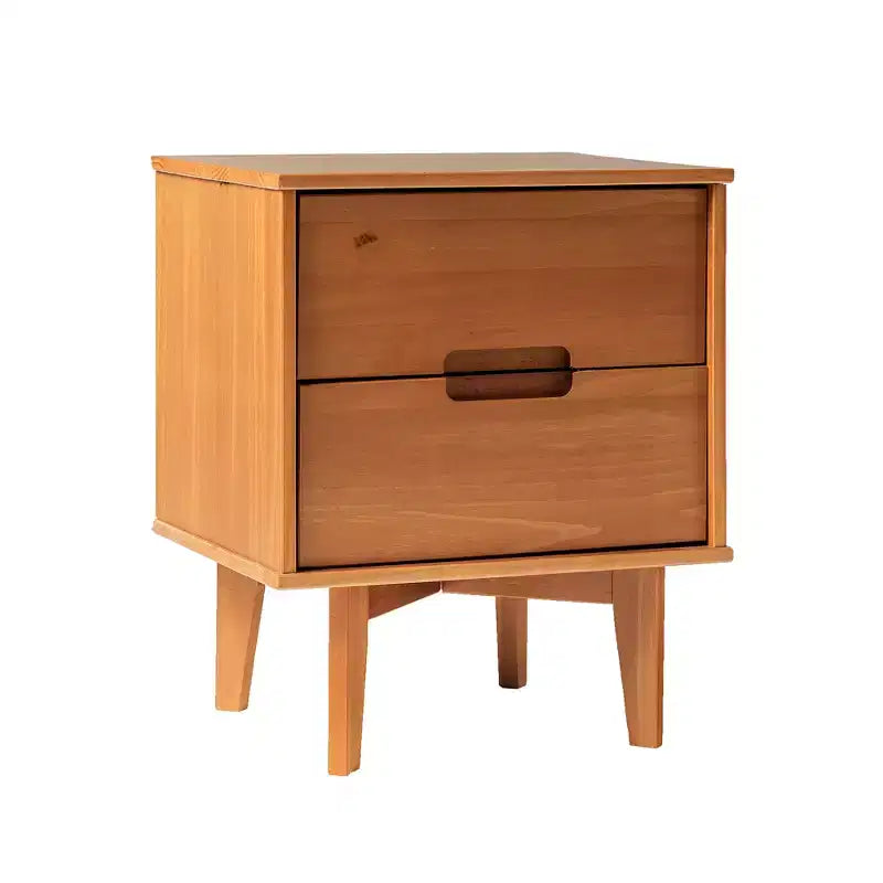 Table de chevet en bois massif 2 tiroirs de style Mid-Century Modern avec poignées découpées - Caramel