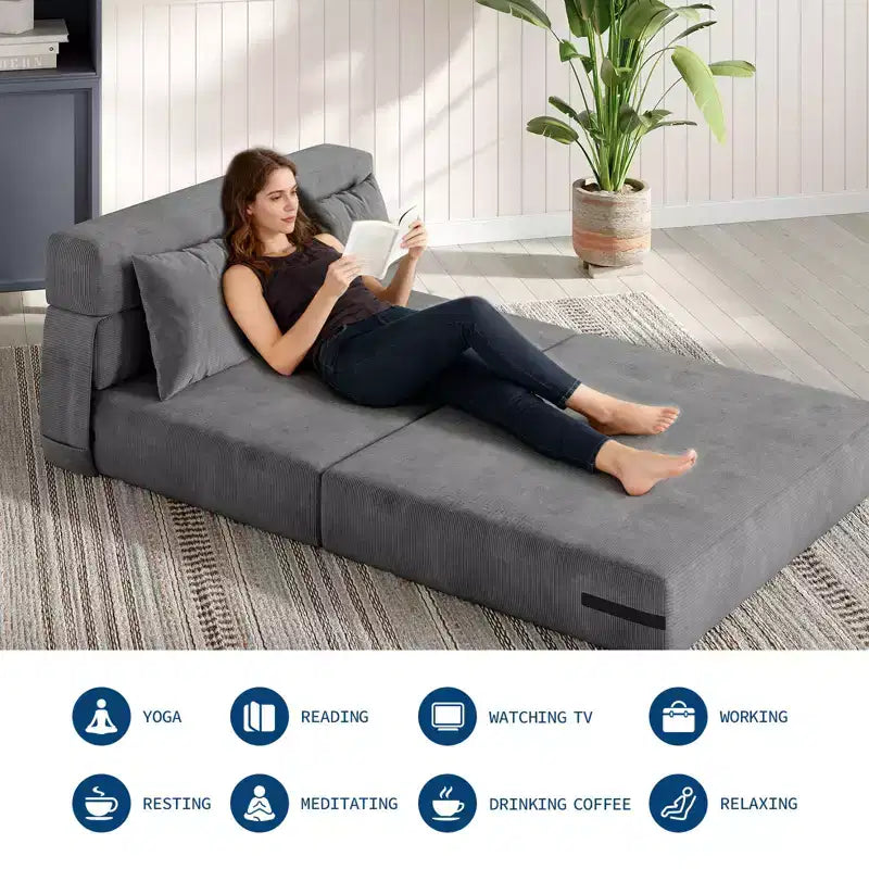 Canapé-lit convertible 76, canapé-chaise longue portable, futon convertible avec oreiller, tissu de lin moderne, pour salon (lit double)