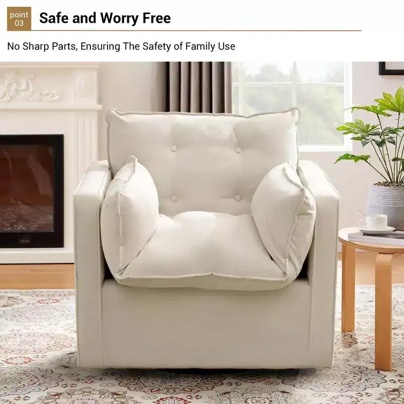Fauteuil d'appoint pivotant surdimensionné, canapé d'appoint confortable de style Mid-Century, fauteuil baquet moderne en tissu de lin, base en métal, aucun assemblage requis, pour salon