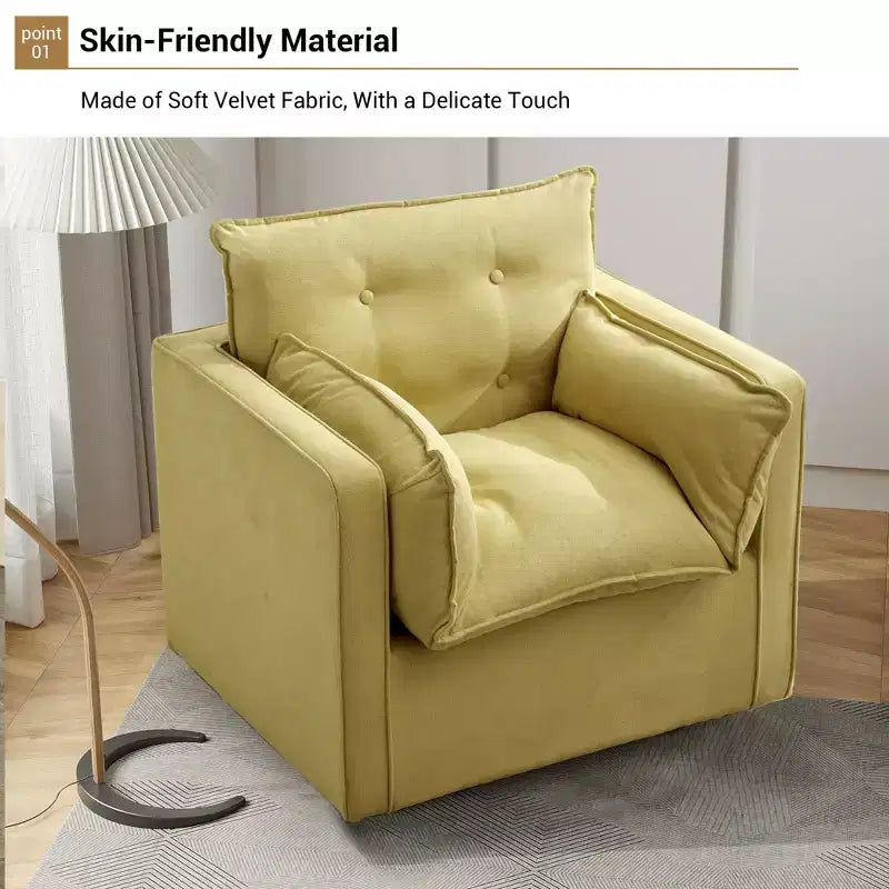 Fauteuil d'appoint pivotant surdimensionné, canapé d'appoint confortable de style Mid-Century, fauteuil baquet moderne en tissu de lin, base en métal, aucun assemblage requis, pour salon