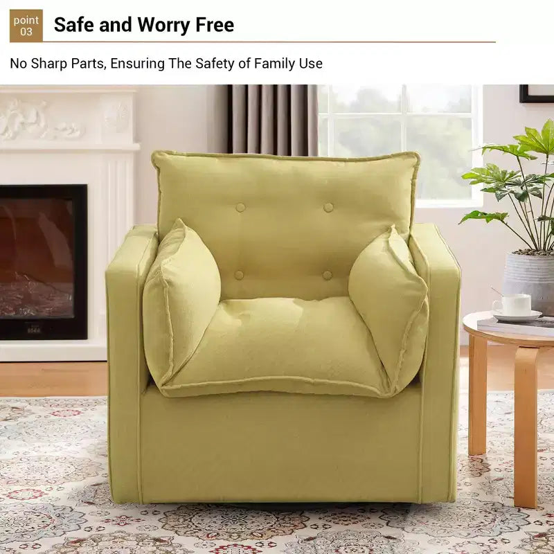 Fauteuil d'appoint pivotant surdimensionné, canapé d'appoint confortable de style Mid-Century, fauteuil baquet moderne en tissu de lin, base en métal, aucun assemblage requis, pour salon