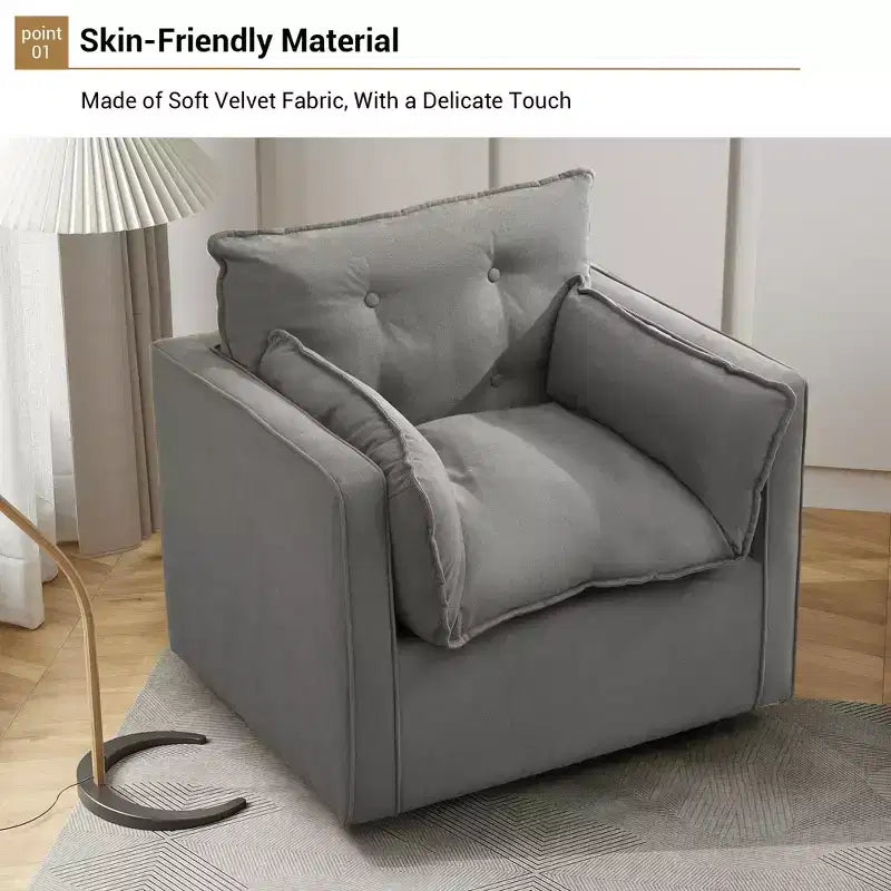 Fauteuil d'appoint pivotant surdimensionné, canapé d'appoint confortable de style Mid-Century, fauteuil baquet moderne en tissu de lin, base en métal, aucun assemblage requis, pour salon