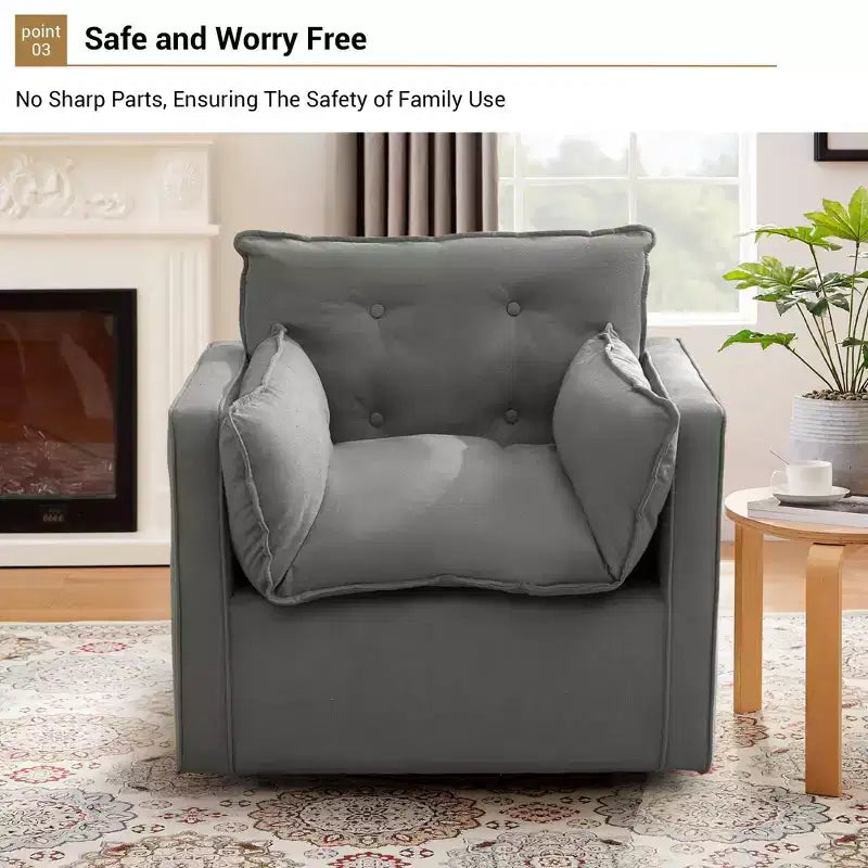 Fauteuil d'appoint pivotant surdimensionné, canapé d'appoint confortable de style Mid-Century, fauteuil baquet moderne en tissu de lin, base en métal, aucun assemblage requis, pour salon