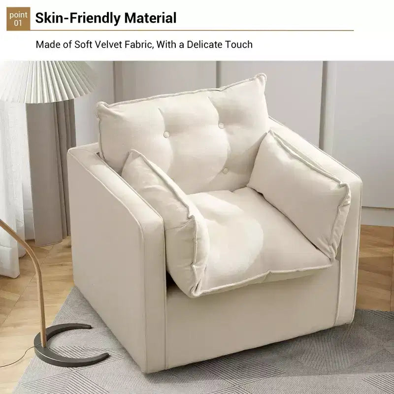 Fauteuil d'appoint pivotant surdimensionné, canapé d'appoint confortable de style Mid-Century, fauteuil baquet moderne en tissu de lin, base en métal, aucun assemblage requis, pour salon