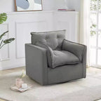 Oversized Swivel Accent Chair, Mid Century Comfy Accent Sofa, Modern Linen Fabric Barrel Armchair, Metal Base, No Assembly, for Living Room
