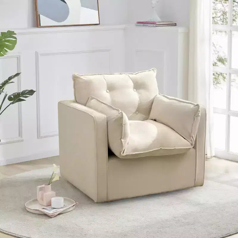 Fauteuil d'appoint pivotant surdimensionné, canapé d'appoint confortable de style Mid-Century, fauteuil baquet moderne en tissu de lin, base en métal, aucun assemblage requis, pour salon