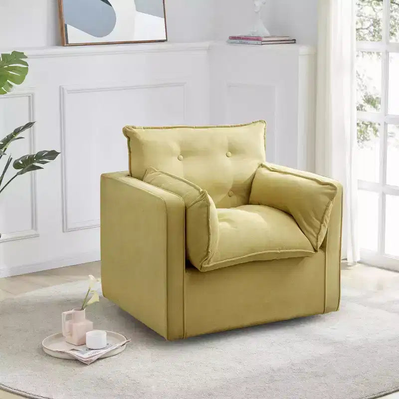 Fauteuil d'appoint pivotant surdimensionné, canapé d'appoint confortable de style Mid-Century, fauteuil baquet moderne en tissu de lin, base en métal, aucun assemblage requis, pour salon