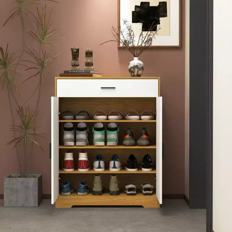 Meuble à chaussures CLIHOME à 4 niveaux, organisateur de chaussures autoportant en bois avec étagères réglables