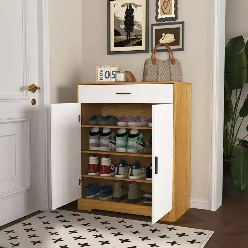 Meuble à chaussures CLIHOME à 4 niveaux, organisateur de chaussures autoportant en bois avec étagères réglables