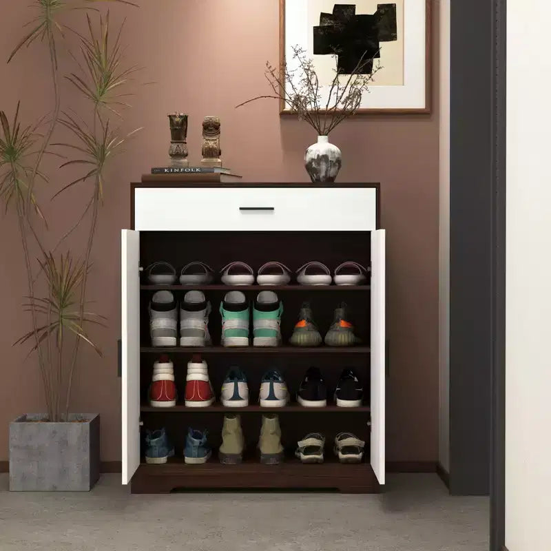 Meuble à chaussures CLIHOME à 4 niveaux, organisateur de chaussures autoportant en bois avec étagères réglables