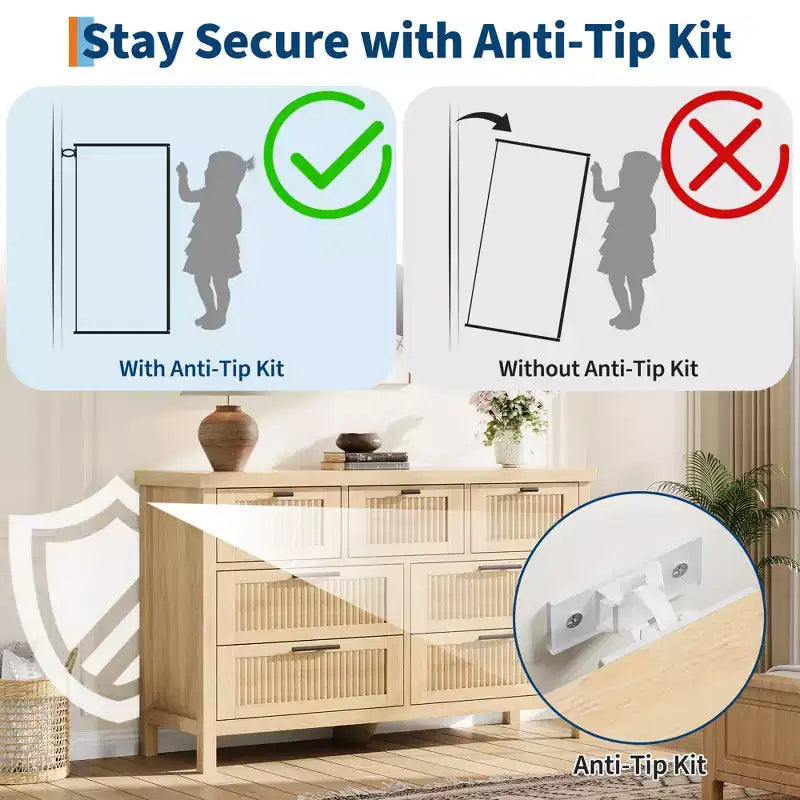 Commode à 7 tiroirs GustoWave avec façades texturées, meuble TV pour téléviseurs jusqu'à 65", pour grand coffre de rangement pour chambre, salon, entrée