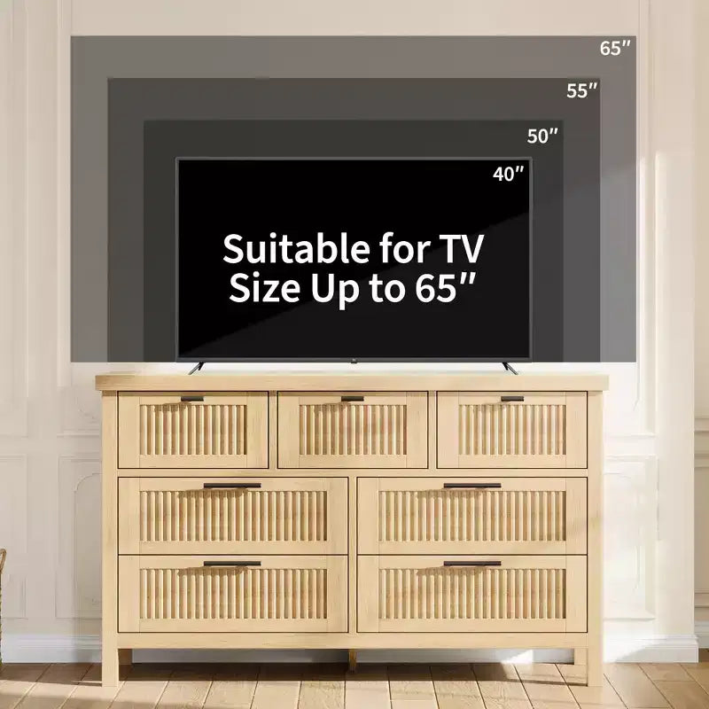 Commode à 7 tiroirs GustoWave avec façades texturées, meuble TV pour téléviseurs jusqu'à 65", pour grand coffre de rangement pour chambre, salon, entrée